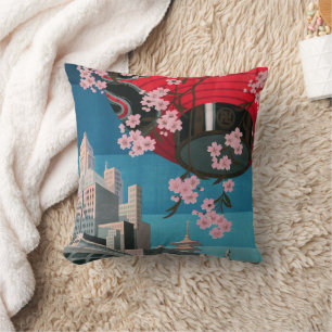 Coussin Japon Tokyo Vintage Affiche de voyage japonaise