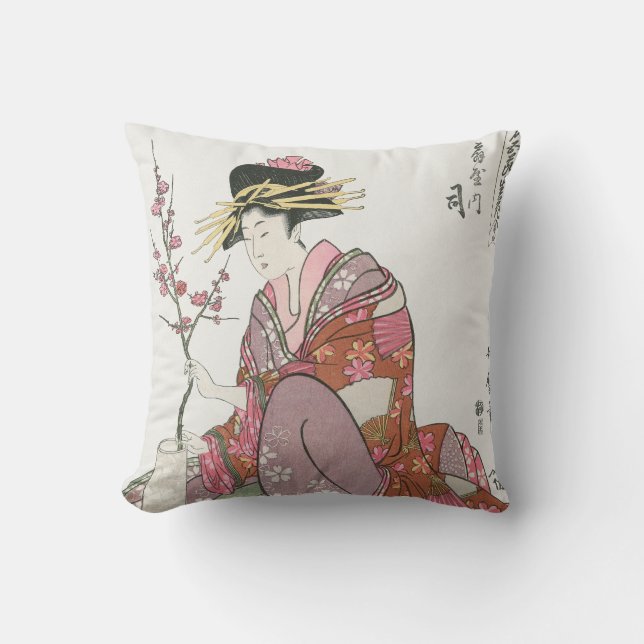 Coussin Japonaise vintage Peinture art bois prin (Recto)