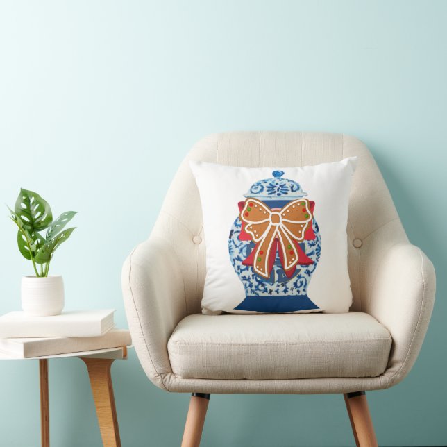 Coussin Jar de gingembre bleu Noël (Chaise)