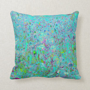 Coussin Jardin à fleurs vert et violet Abstrait Aqua