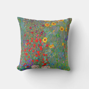 Coussin Jardin agricole de Gustav Klimt avec tournesols