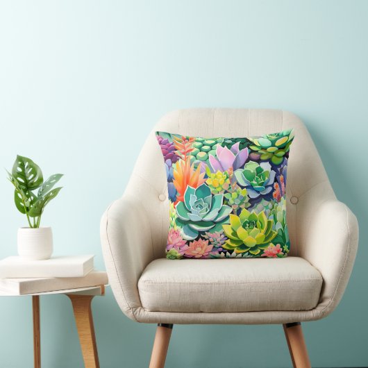 Coussin Jardin botanique de succulentes colorées d'été (Chaise)