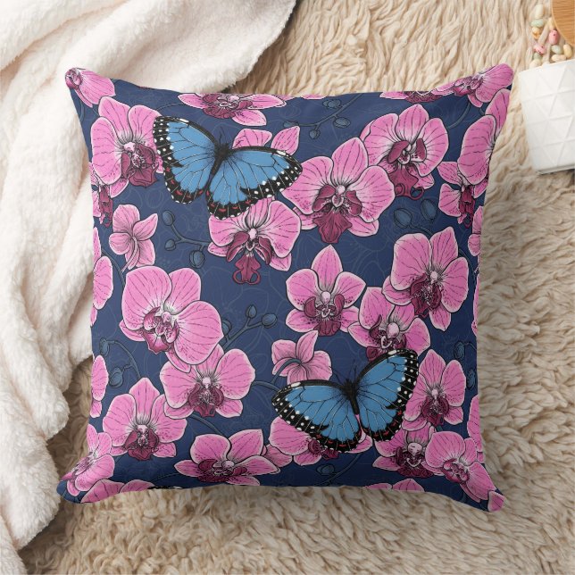 Coussin Jardin botanique d'orchidées avec papillons (Couverture)