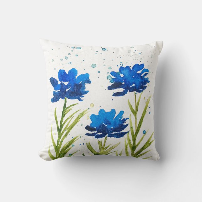 Coussin Jardin chic fleuri bleu printemps (Recto)