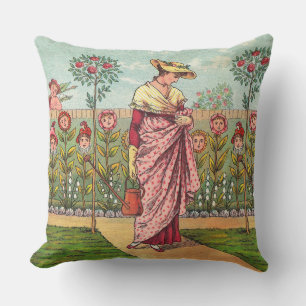 Coussin Jardin Cultivation Flower Woman Art Antique