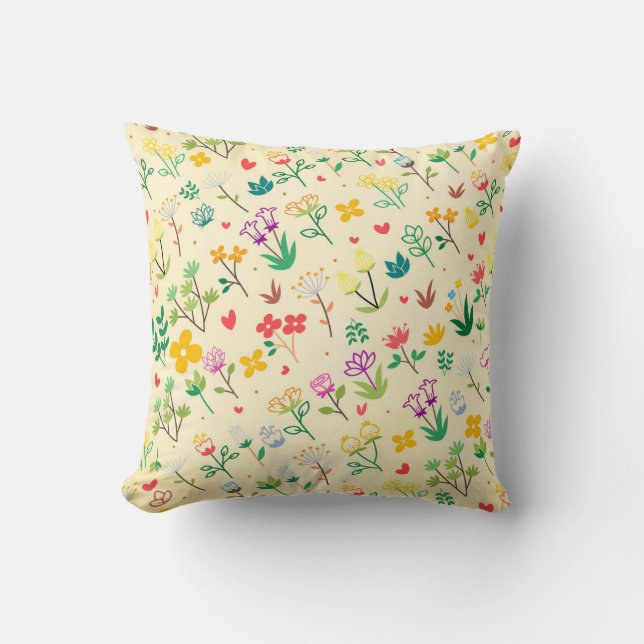 Coussin Jardin d'amour Fleurs de printemps & coeurs  (Recto)