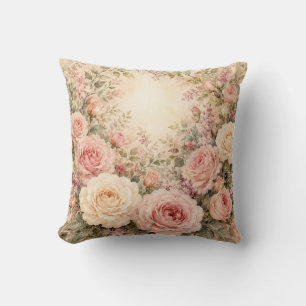 Coussin Jardin de cottage rose aux tons romantiques