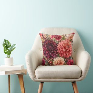 Coussin Jardin de dahlias à l'aquarelle luxueux