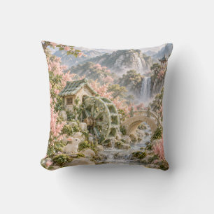 Coussin Jardin de fleurs de roue à aubes de jade avec casc