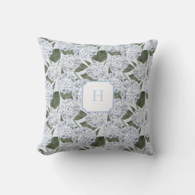 Coussin Jardin de Hortensias Bleus Monogramme   (Recto)