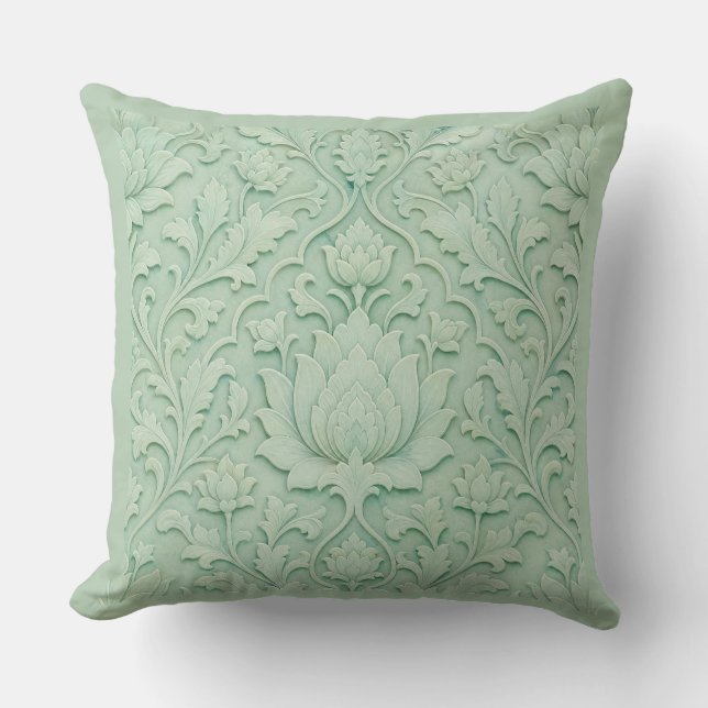 Coussin Jardin de Jade — Celadon Pâle Persan (Recto)