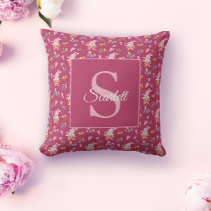 Coussin Jardin de lapin magenta mou motif Monogramme Nom