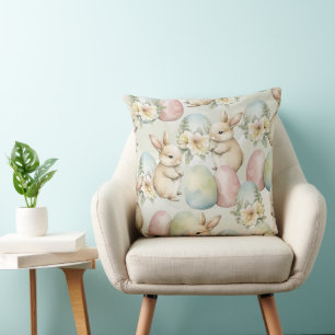 Coussin Jardin de lapins à l'aquarelle