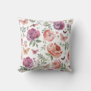 Coussin Jardin de papillons botanique aquarelle florale