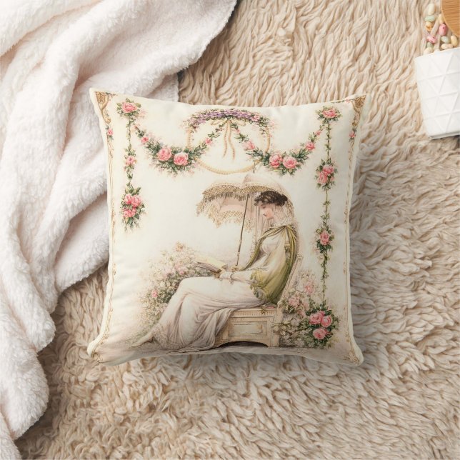 Coussin Jardin de roses de la Régence lisant une dame (Couverture)