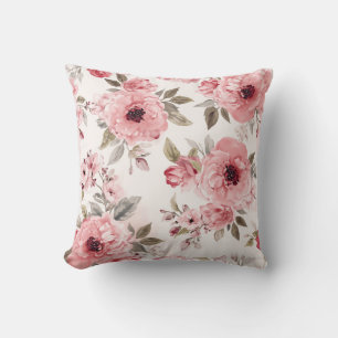 Coussin Jardin de roses rose aquarelle floral botanique ro
