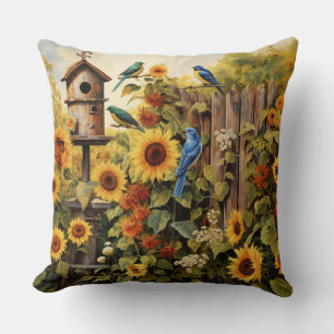 Coussin Jardin de tournesol 5 Maisons d'oiseaux Oiseaux bl