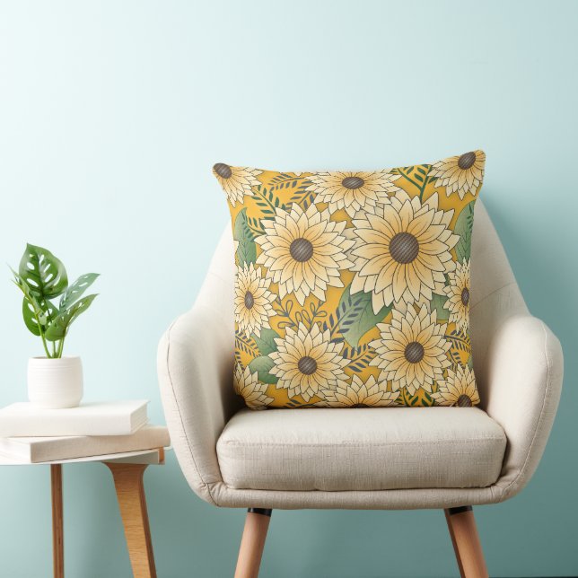 Coussin Jardin de tournesol jaune fleuri gras (Chaise)