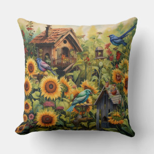 Coussin Jardin de Tournesols 10 Nids d'Oiseaux Oiseaux Ble