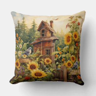 Coussin Jardin de tournesols 8 Nids d'oiseaux Oiseaux bleu