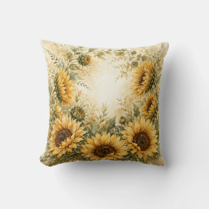 Coussin Jardin de Tournesols Dorés Aquarelle