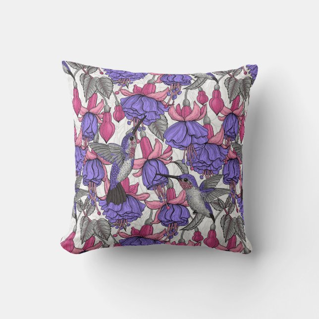 Coussin Jardin des colibris en rose et rose (Recto)