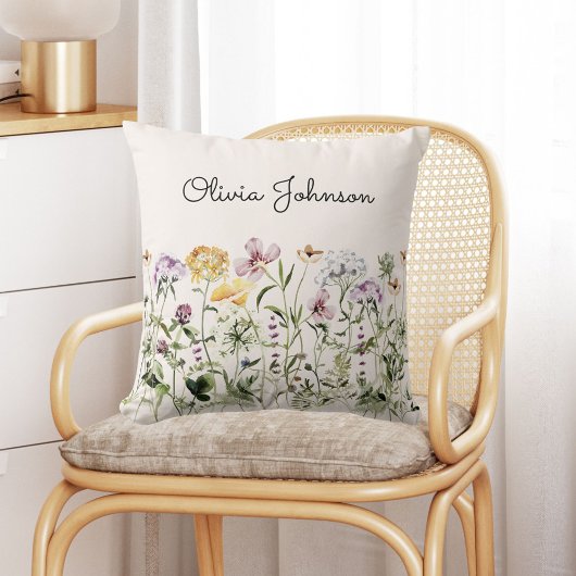 Coussin Jardin Fleur sauvage de nom personnalisé