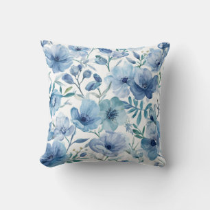 Coussin Jardin Floral Aquarelle Botanique Bleu