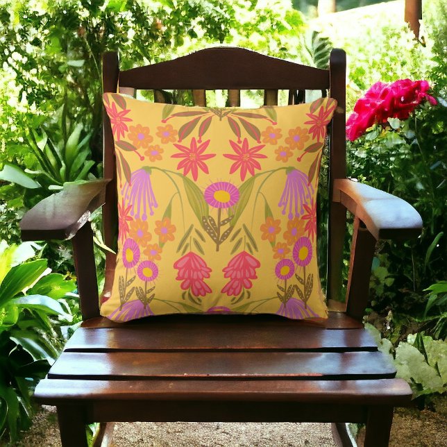 Coussin Jardin Floral de Chelsea Jaune et rose (Créateur téléchargé)