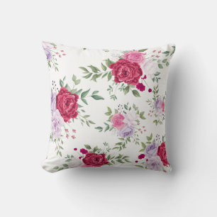 Coussin Jardin Floral Élégant Bourgogne & Lavande Rose