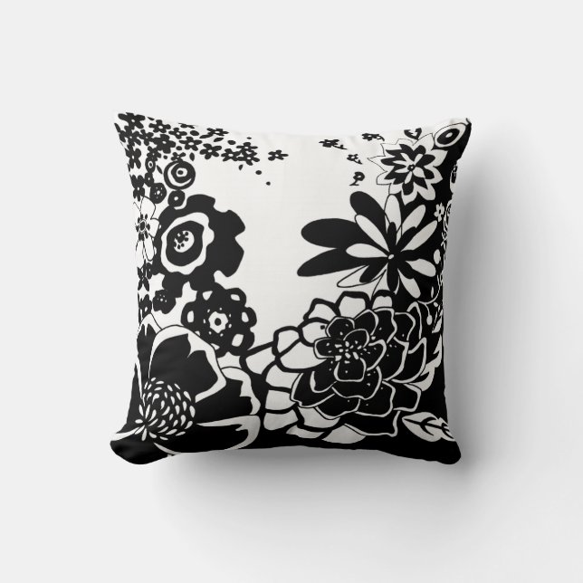 Coussin Jardin floral noir et blanc Motif graphique (Recto)