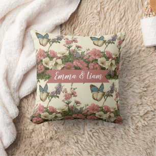 Coussin Jardin Floral Papillon Printemps Vintage pour Coup