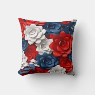 Coussin Jardin Floral Rouge Blanc Bleu Fleur Jardin