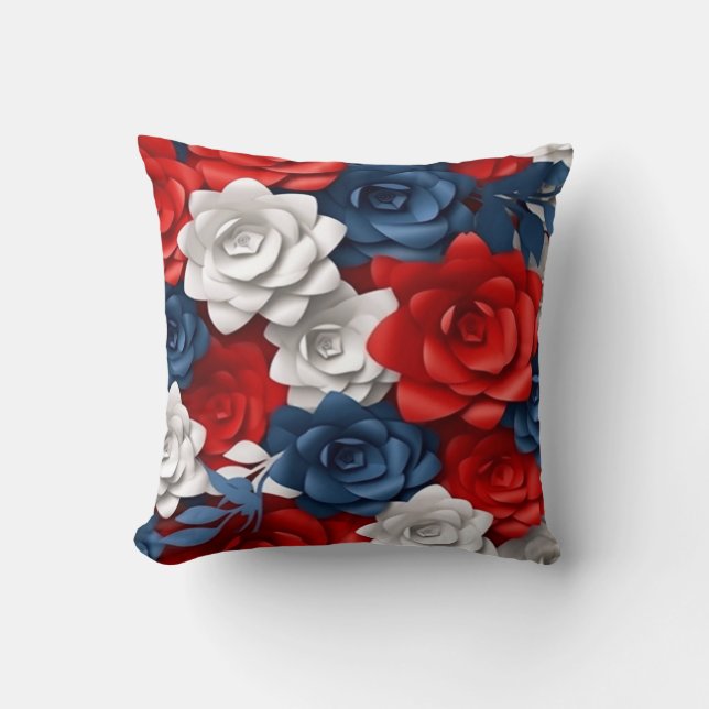 Coussin Jardin Floral Rouge Blanc Bleu Fleur Jardin (Recto)