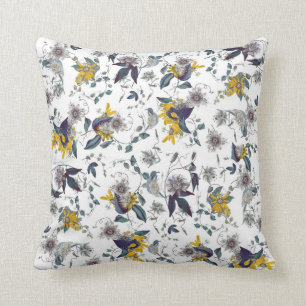 Coussin Jardin jaune blanc Passiflora motif floral