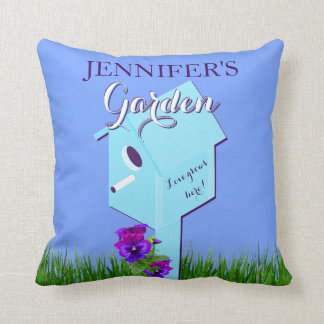 Coussin Jardin "L'amour pousse ici !" Pansies Birdhouse