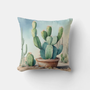 Coussin Jardin Plante Posé Aquarelle Cactus Décoratif