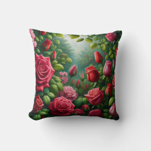 Coussin "Jardin Rose éclairé : Fleurs bissées de ifs"