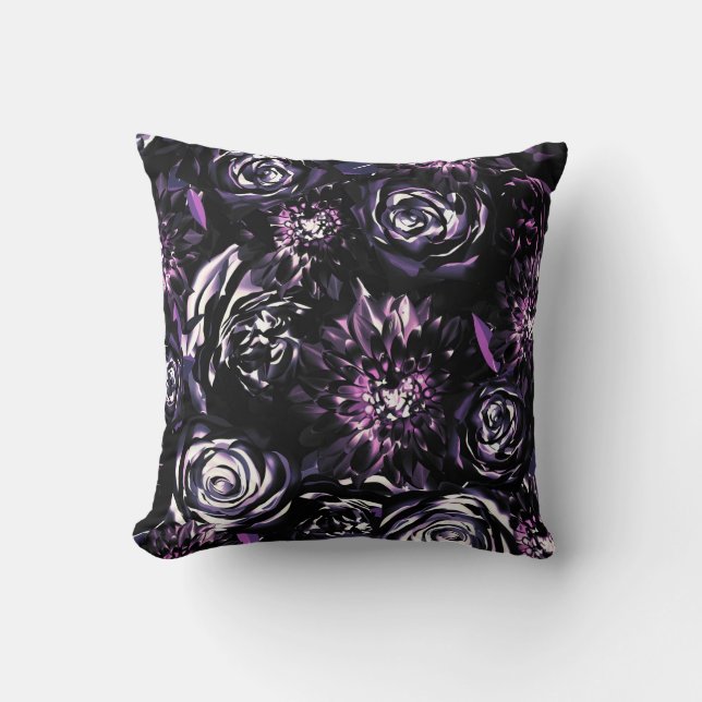 Coussin Jardin sombre Fleurs de glamour violet ensorcelant (Recto)