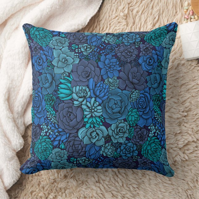 Coussin Jardin succulent en bleu (Couverture)