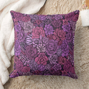 Coussin Jardin succulent en rose et violet