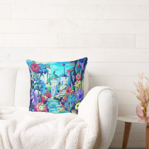Coussin Jardin surréel - Floral Illustration design 2