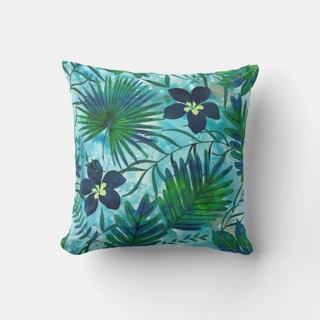 Coussin Jardin tropical hawaïen Teal de Nalani (Recto)