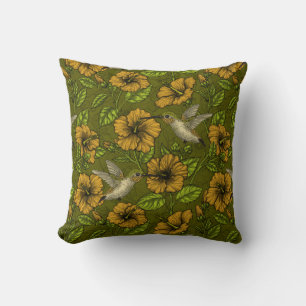 Coussin Jardin tropical nocturne jaune et vert