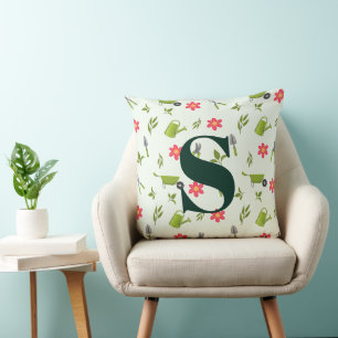 Coussin Jardin vert Monogramme personnalisé
