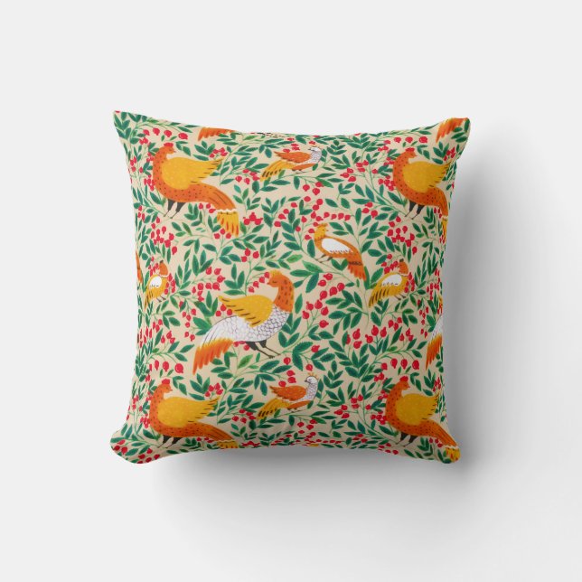 Coussin Jardin Vintage vert Peacock Birds (Recto)