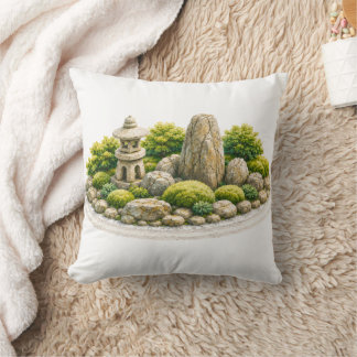 Coussin Jardin Zen Japonais avec Lanterne en Pierre et Roc