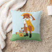 Coussin Jardinage fille avec dessin de fleurs (Couverture)