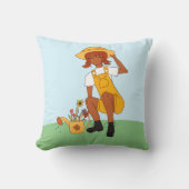 Coussin Jardinage fille avec dessin de fleurs (Recto)