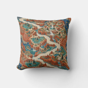 Coussin Jardins d'eau imaginaires en terre cuite sarcelle